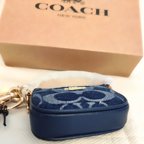 Coach Signature Denim & Leather Mini Nolita Bag Charm Key Chain, NWT - Picture 6 of 8